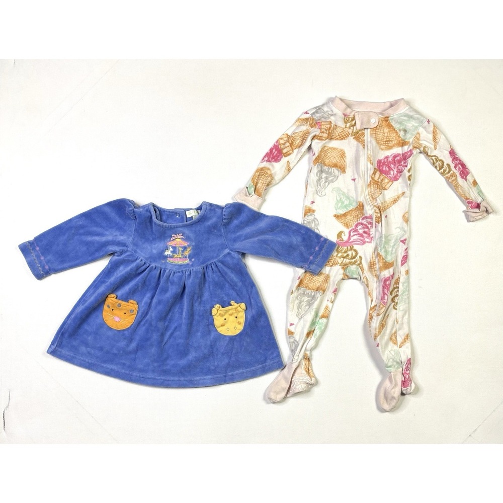 Baby Clothes Lot Of 2 12 Month Dress Pajamas Burts Bees Le Top Ice Cream Circus